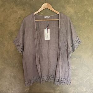 NWT Terzo Millennio Italian Linen Crochet Kimono Cardigan OS
